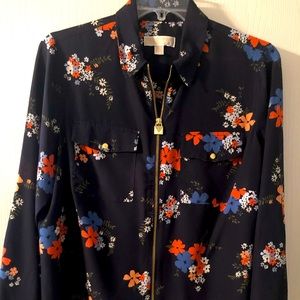 Micheal Kors 1X Navy Floral Print dress shirt